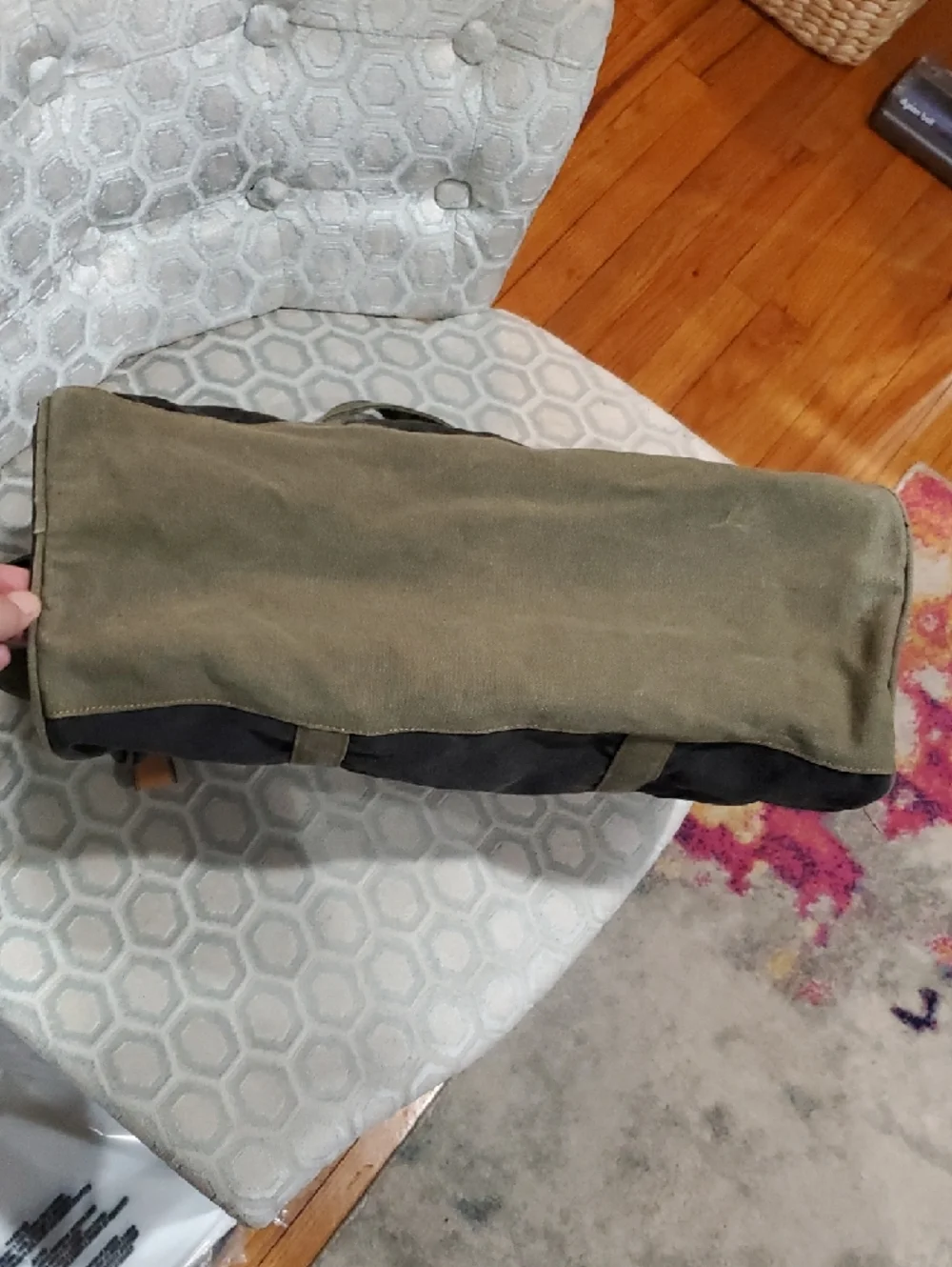 True Religion Canvas Duffel Bag in Black and Olive Trim
